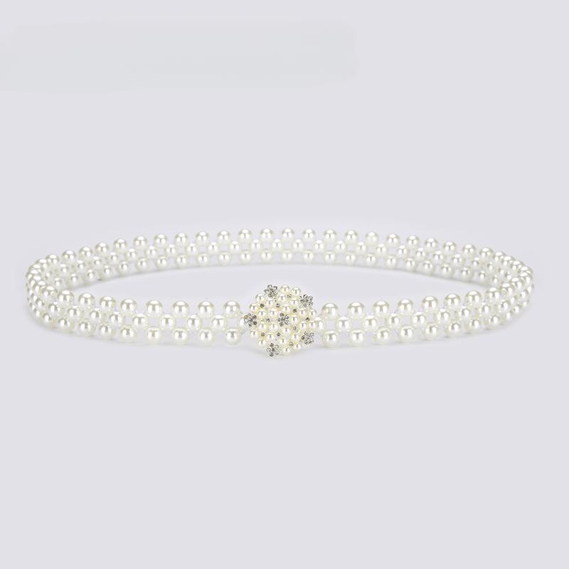 Pearl, Vintage White Pearl Belt, Women's, Dress Accessories, Versatile, Elegant, Cinched Waist, Elastic Chain, Elastic Band Bead