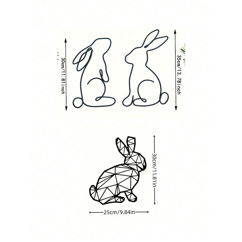 2 PCS Metal Rabbit Wall Art Geometric Bunny Iron Sculpture Farmhouse Decor