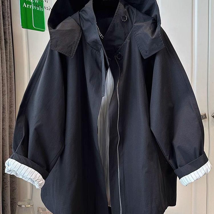 Women Cotton Trench Coat For Women Casual And Versatile Loose And Slimming Autumn Simple Hooded Long Jacket For Women Windbreaker