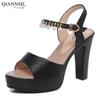 11cm 13cm Kleine Größe 32-43 Bequeme Perlen-Knöchel-Plateau-Schuhe 2025 Damen Blockabsatz Sandalen für Büro Model Party
