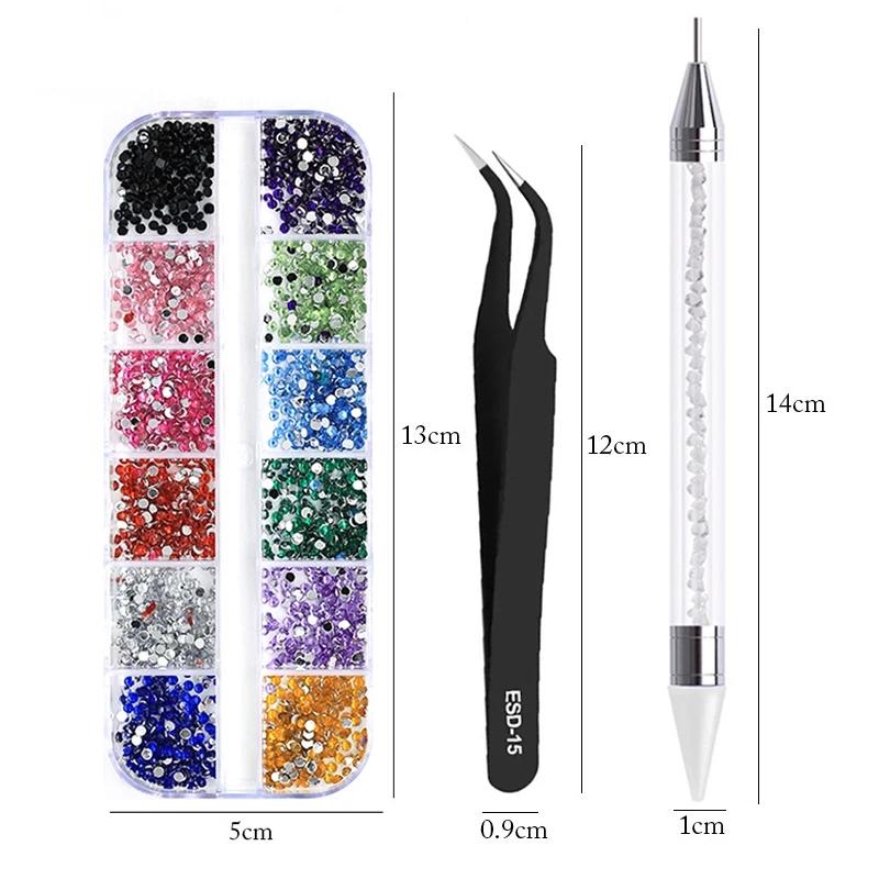 

4Pc/Set Nails Art Accesorios Rhinestones 3D Crystal DIY Decorations Glitter Crystal Rivet Gem Nail Supplies Dotting Pen Tweezers