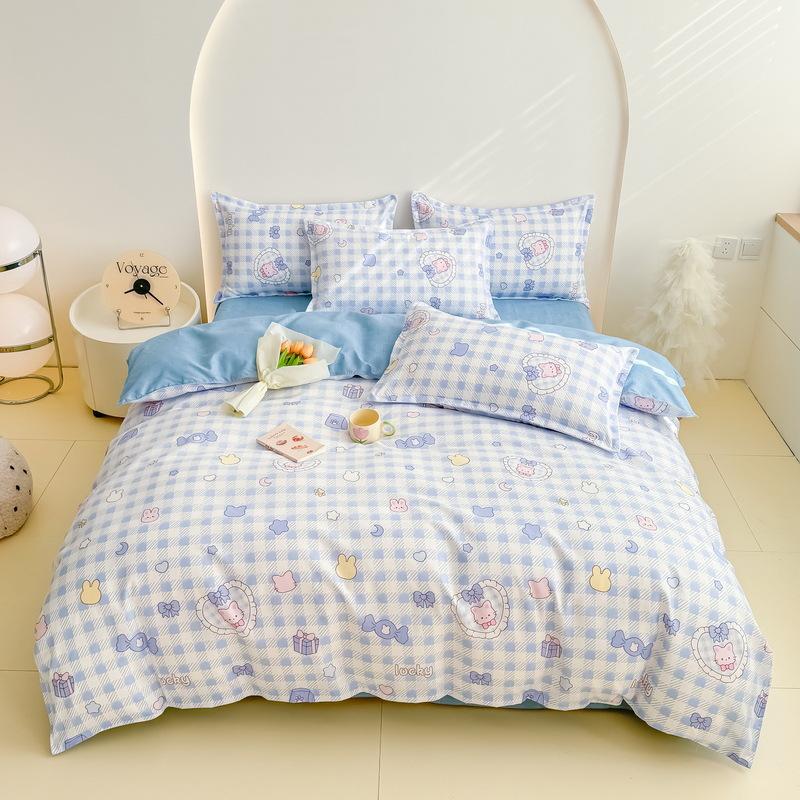 Ins Style Pure Cotton Four-piece Set Small Fresh Thick Brushed Cotton Bed Sheet Quilt Cover Naked Sleeping Bedding