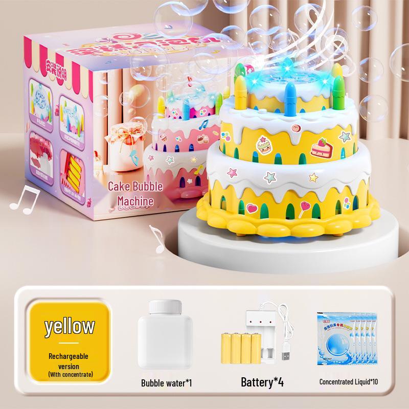 Children's Multi-Hole Electric Bubble Cake Machine with Lights & Music - Automatic Pretend Play Birthday Toy