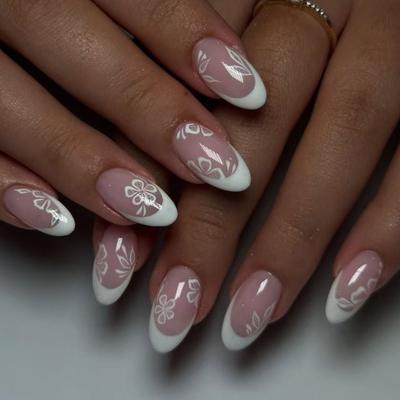 Uña Postiza Almendrada Uña Falsa Brillante Adhesiva Uña Natural Cubierta Completa Uña Falsa Acrílica Adhesiva para Mujeres