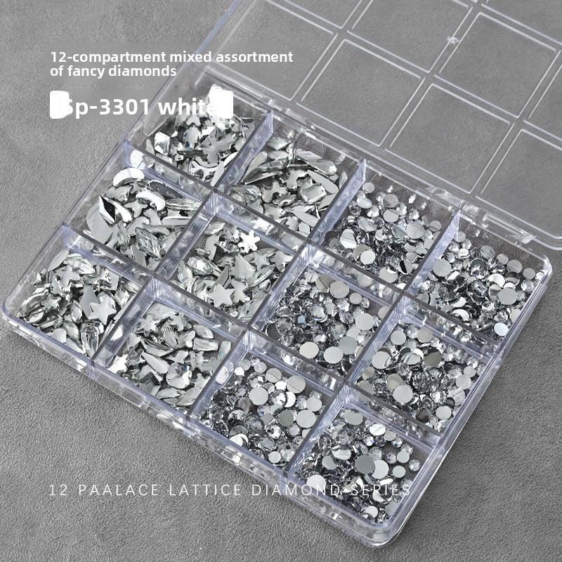 12 Grid/box Nail Art Jewelry Nail Diamond Flat Bottom Color Rhinestone Irregular Resin Mixed Nail Diamond