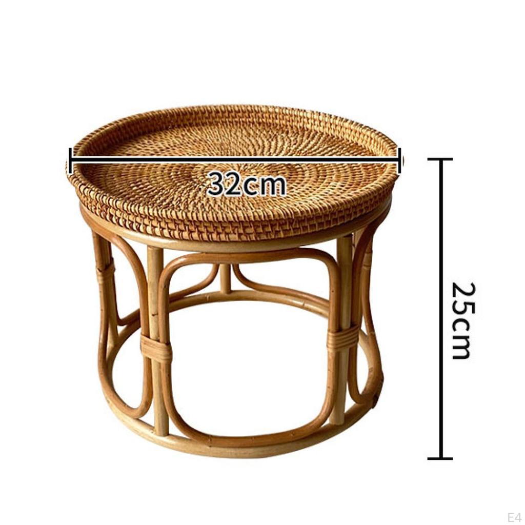 Rattan Side Table Decorative Coffee Holder Storage Tray NightStand Round End for Bedroom