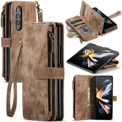 Flip Case voor Samsung Galaxy Z Fold 3 4 5 S23 S22 Ultra S20 A14 A24 A13 A33 A53 Lederen Magnetische Portemonnee Flip Lanyard Strap Polsbandje Rits Kaart Case