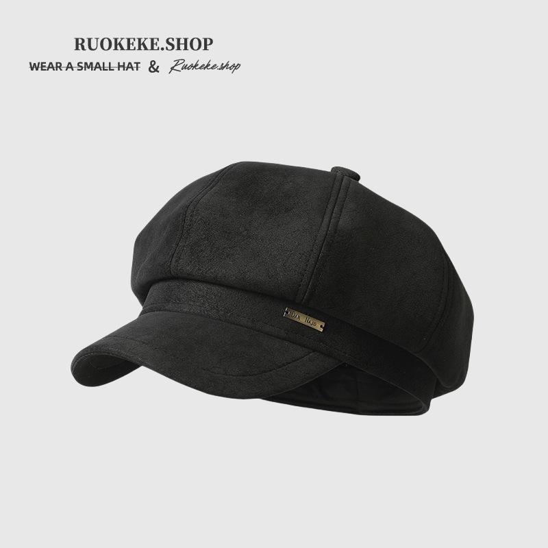 Maillard coffee suede octagonal hat women's autumn and winter warm versatile painter hat retro British newsboy hat
