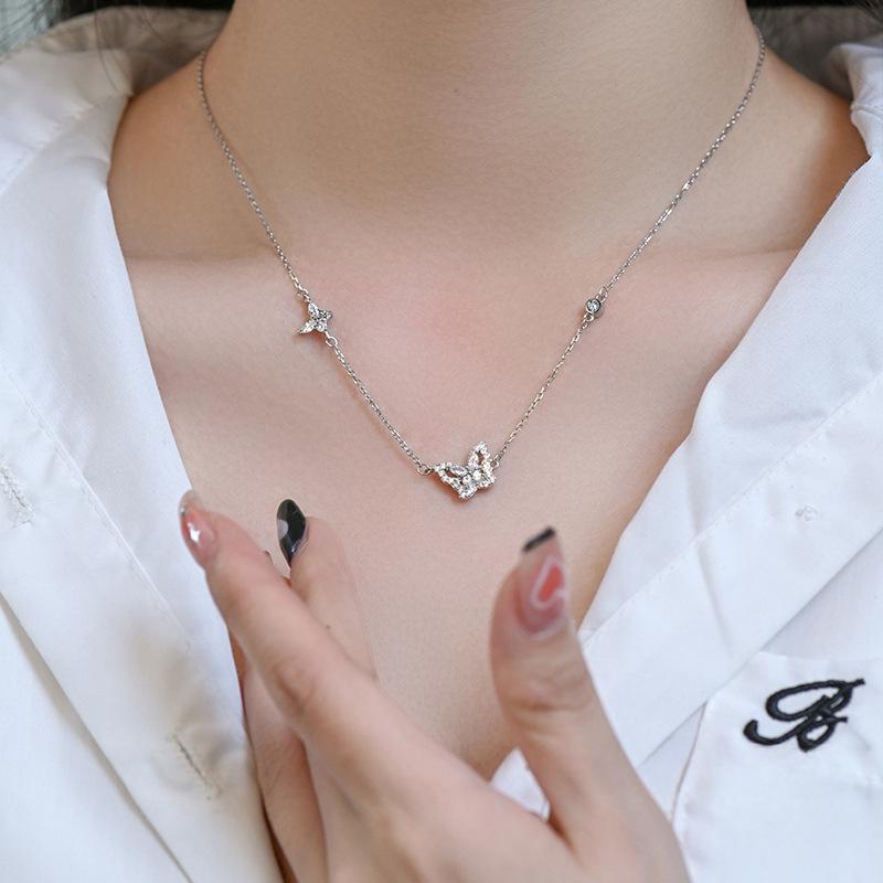 Full Diamond Butterfly Necklace with Super Flash and Niche Design, New Light Luxury and High-end Feeling for Women