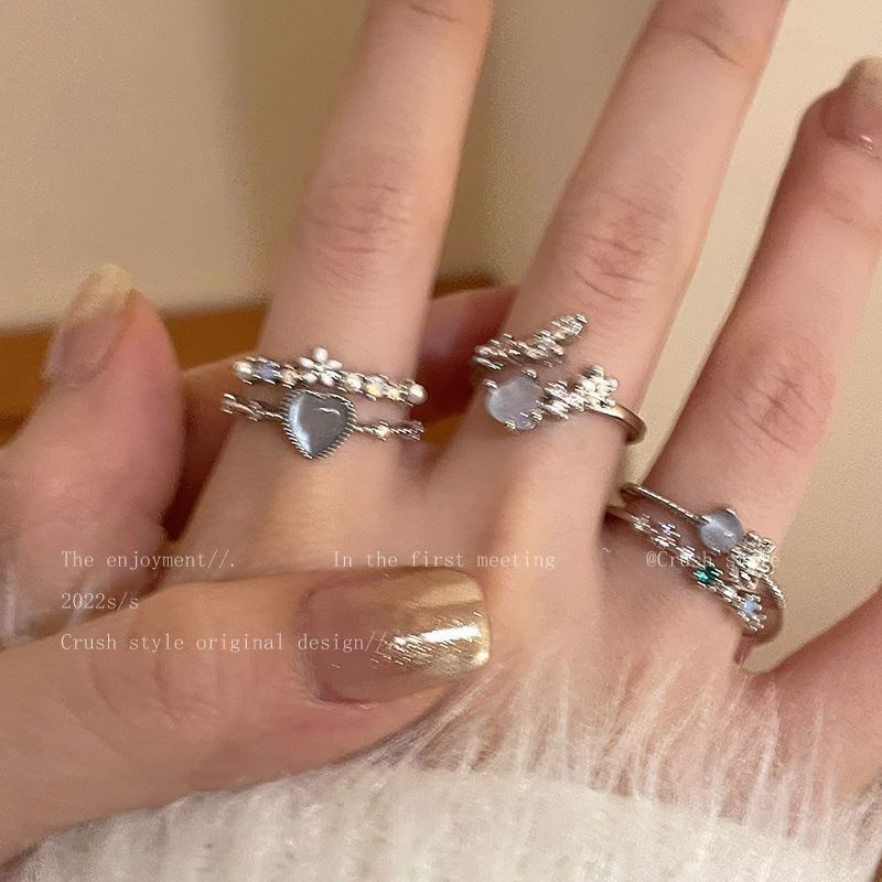 

Sea blue love moonlight zircon open ring women s light luxury niche design sense index finger ring temperament adjustable ring