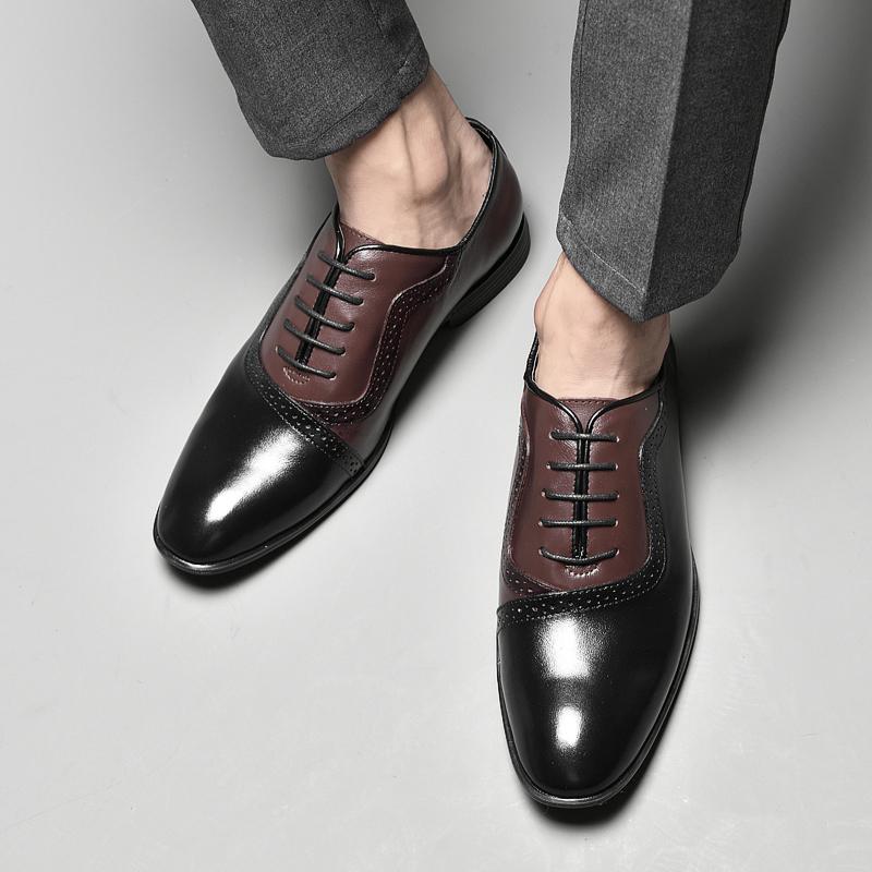 Sapatos masculinos de couro legítimo de alta qualidade, elegantes, formais, para escritório, Oxfords, sapatos de casamento, com cadarço, sapatos de couro empresarial, feitos à mão, pretos