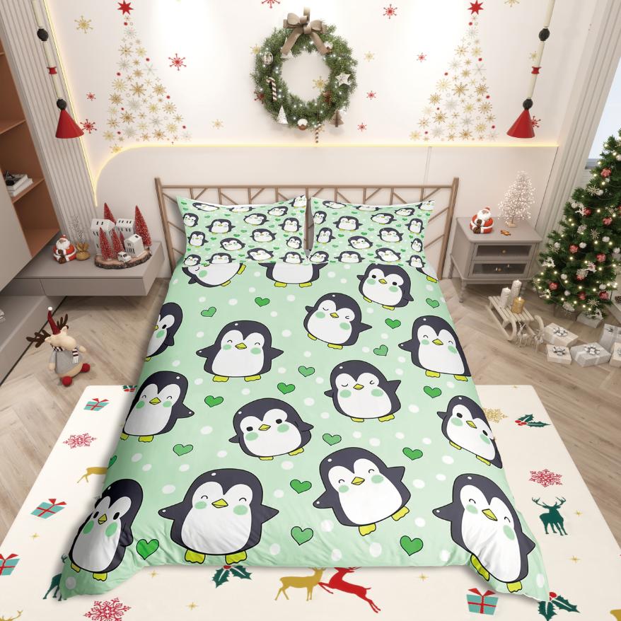 Comforter Homewish Cartoon Animal Penguin Kawaii Wildlife For Kids Bedding Setlove Heart Print Decor