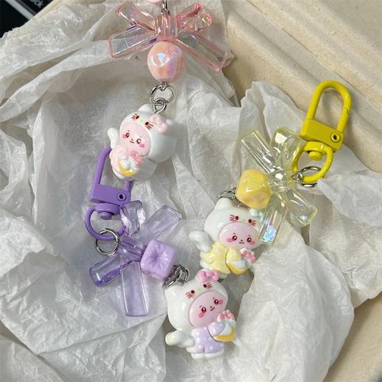 Bag Pendant 3D Kitten Bow Design Resin Keychain with Metal Buckle Lightweight Girl Key Holder Hanging Ornament