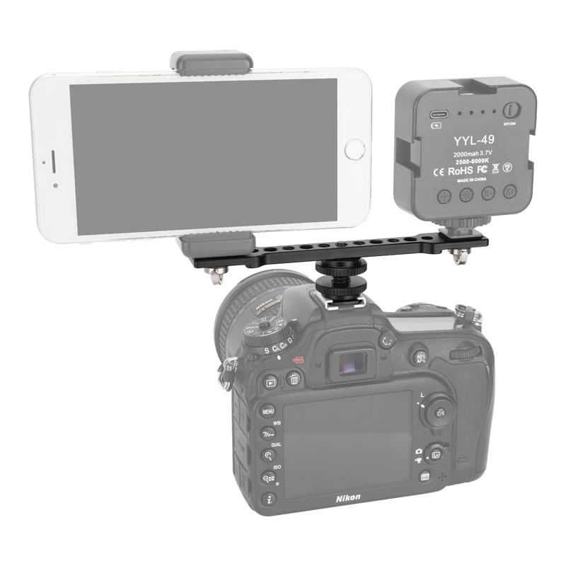 HDRIG 15cm Aluminum Alloy Camera Hot Shoe Extension Rail Bracket Bar with Dual 1/4"-20 Camera Screw Mount For Tripod Flash Light