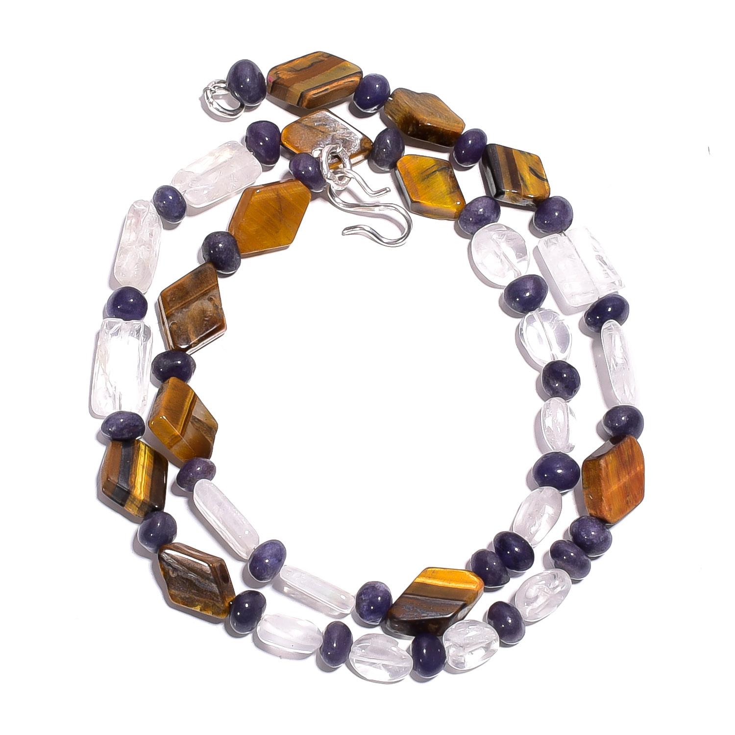 

Natural Tiger Eye Crystal Iolite Gemstone Smooth Beads Necklace 17 UB-5014 UB-5014