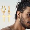 Dainty Minimalist Gold Color Dangling Cross Shaped Charm Huggie Pierced Hoop Earrings For Guy Men Women Jewelry