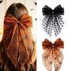 Oversized Halloween Hair Bows with Mesh Layers and Long Ribbon Tails, 2Piece Mesh Bowknot Clip for Women Costume Photo Styling