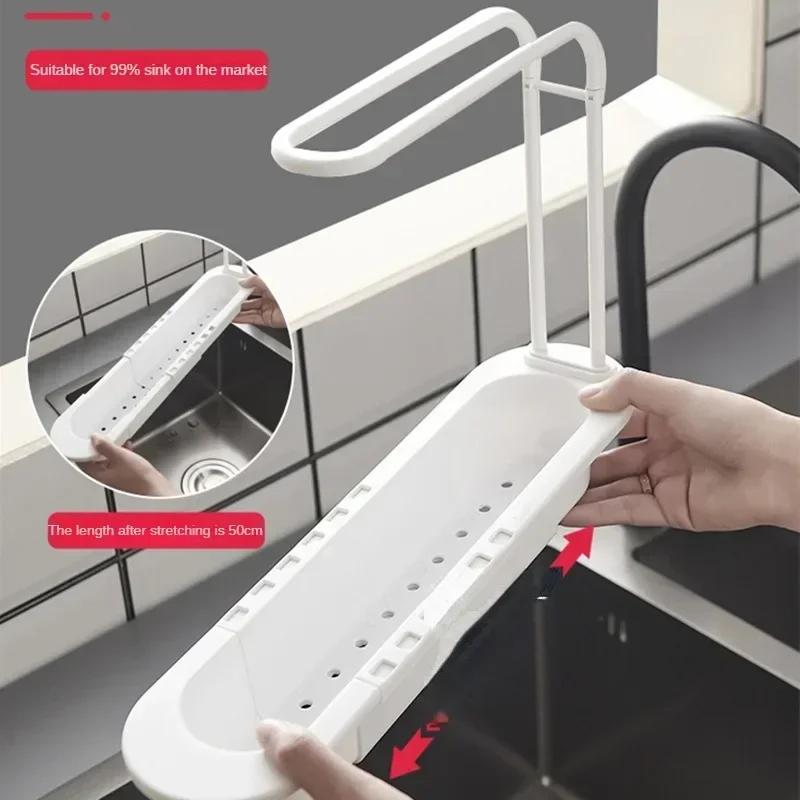 Telescopic Sink Shelf Drainer Rack Kitchen Organizer Soap Sponge Holder Towel Rack Storage Organizer Basket Gadgets Accessories