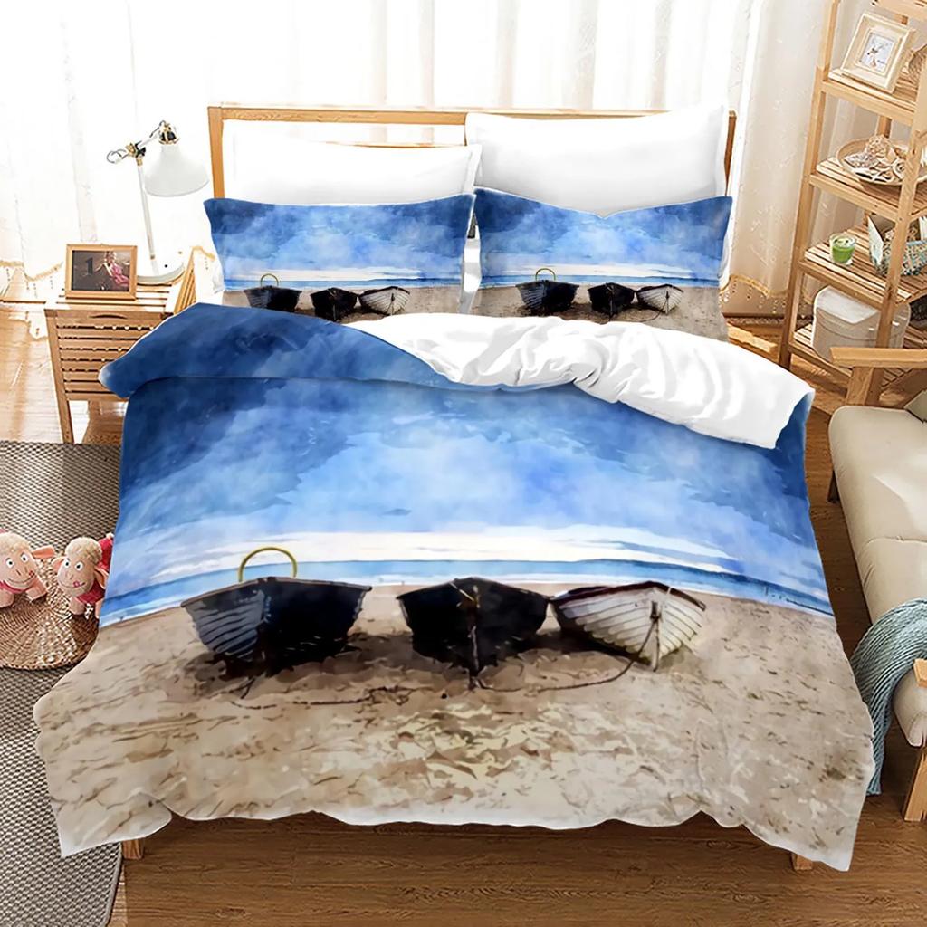 Pink Beach Duvet Cover With Pillowcase Sea Beach Nature Landscape Theme Print Bedroom Decorations Polyester For Children Women