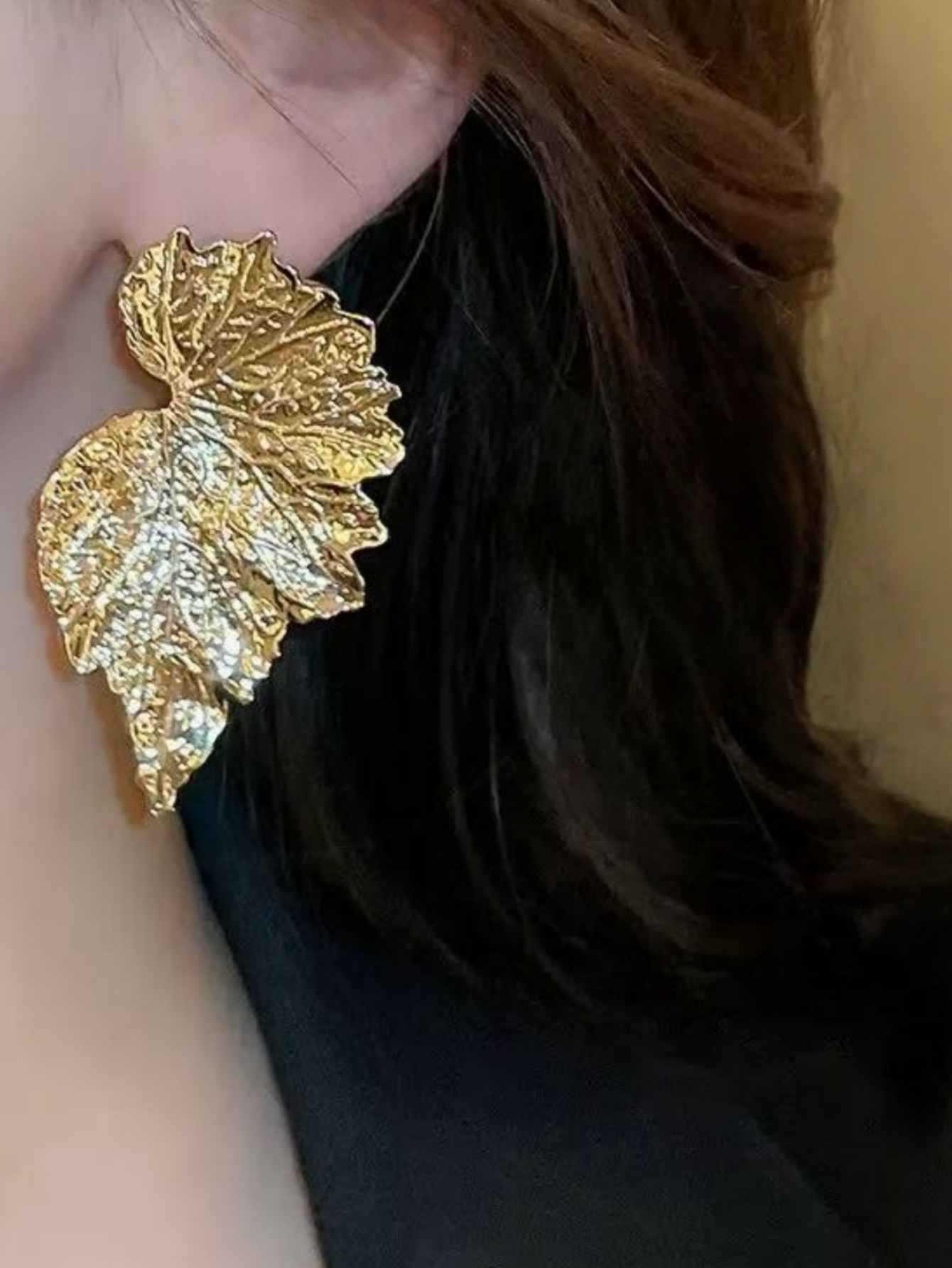 Trendy 2026 European  American 3D Leaf Earrings: Bold Metal Statement Jewelry for Women