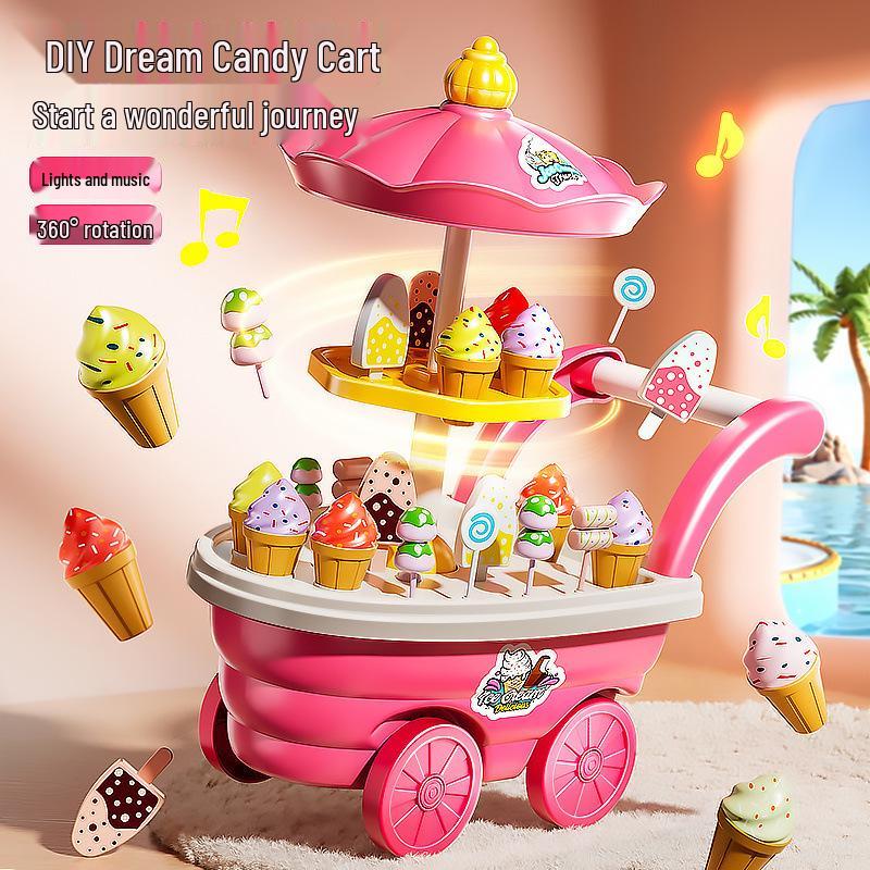 Children's Ice Cream Handcart & Music Toy Set - Ice Cream Machine & Motorcycle Role Play