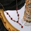 Romantic French Rose Earrings, Red Flower Bracelet, and Retro-Inspired Necklace Set