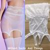 2 In 1 Lace Transparent Mini Skirt With Socks Clips Oil Shiny Hip Wrap Garter Belt Dress Sexy Lingerie Clubwear For Stockings