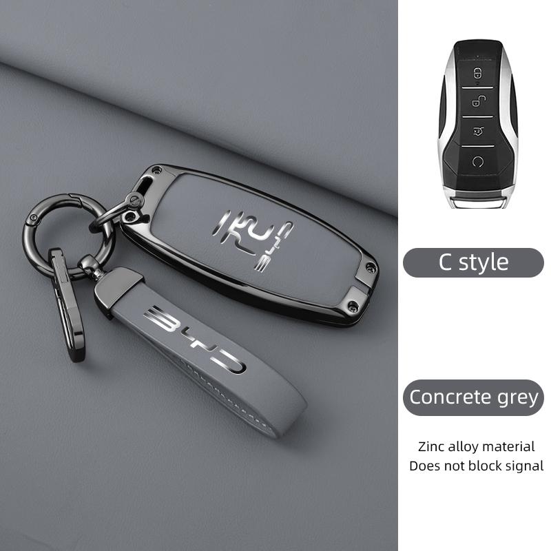 Genuine Leather Car Key Case Zinc Alloy Dedicated 2024 BYD Yuan PLUS Honor Edition 24 Year BYD Yuan UP/Pro Key Fob Cover Chain