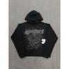 Mens Oversized Hoodie With Spider Web Print Rhinestone Embellishment Cotton Pullover Sweatshirt