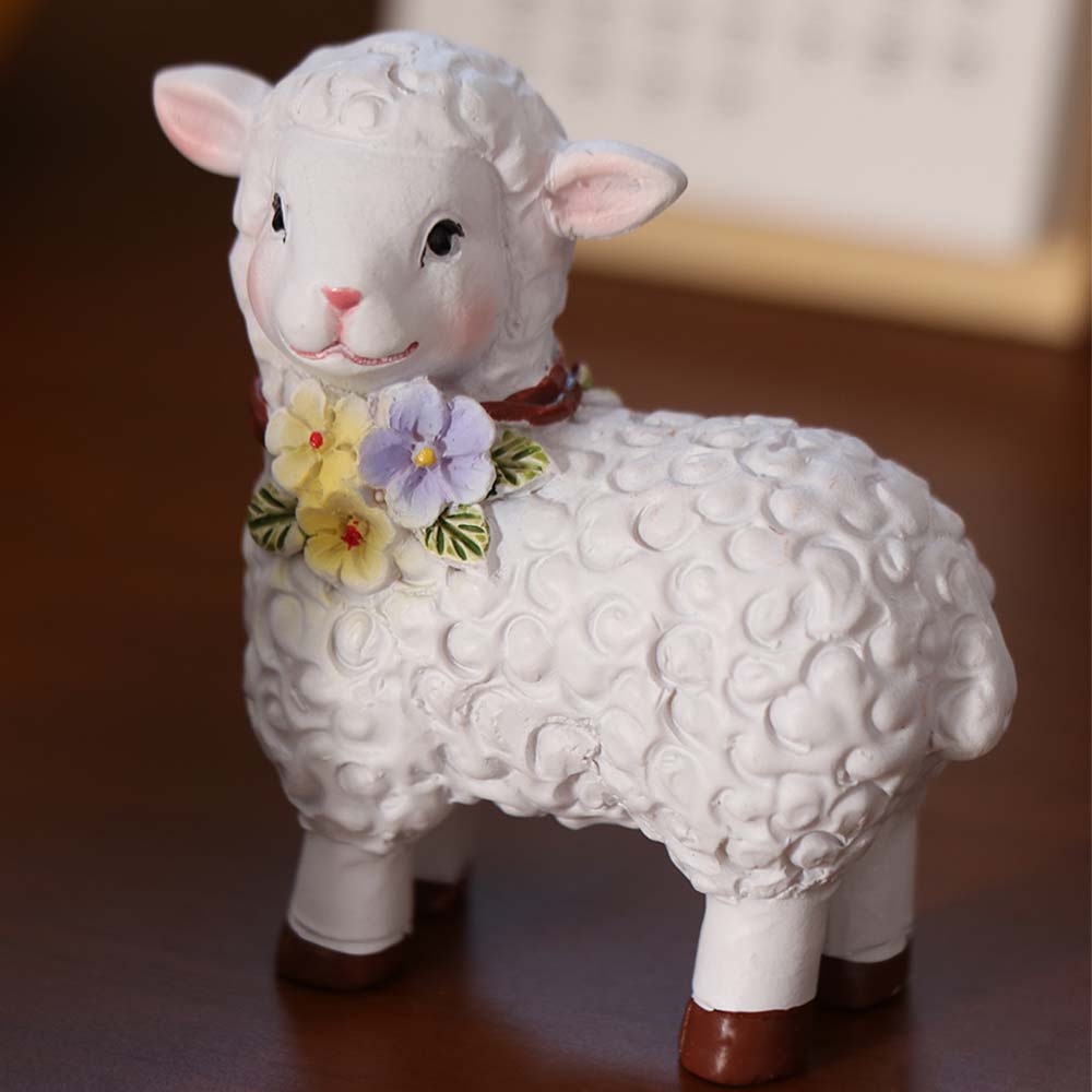 Kreative Cartoon Weiße Schafstatue Einzigartiges Harz-Handwerk Schaf-Ornament Handgefertigte Garten-Schaf-Figuren Haus-Schreibtisch-Dekoration