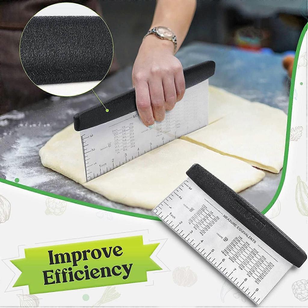 10" Stainless Steel Bench Scraper with Measuring Scale – for Dough, Pizza, Bread & Food Chopping – Compatible with Baking Needs