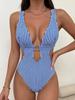 Women's Striped One Piece Swimsuit, Metal O-Ring Cutout Waist, Slim Sexy Y2K Bathing Suit, Trendy Monokini for Beach Vacation