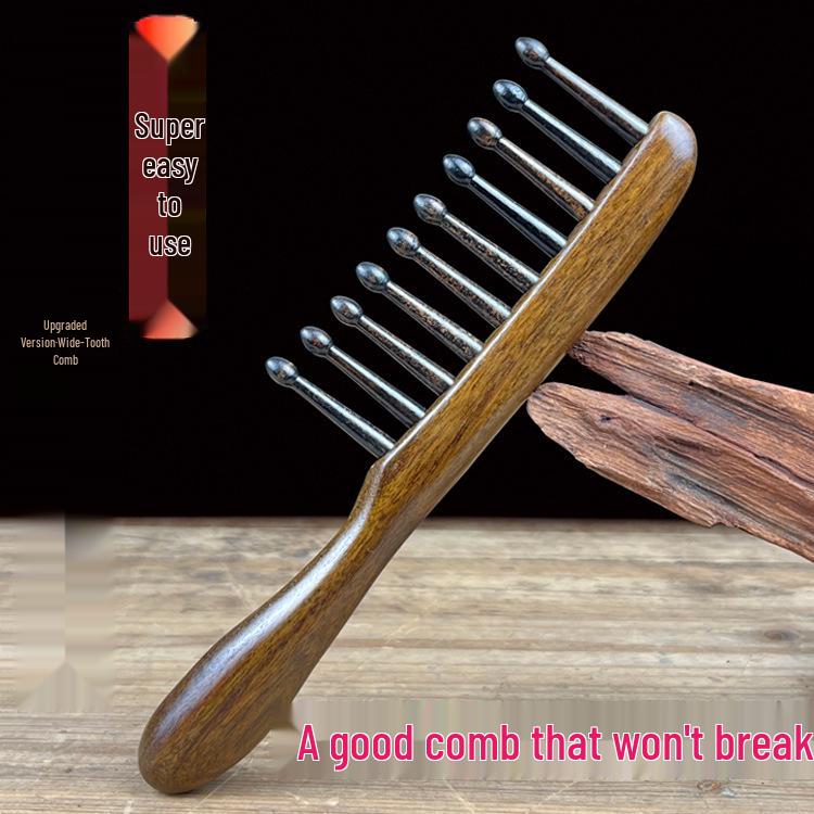 

Wide-Tooth Sandalwood Comb for Curly Hair with Meridian Massage Round Handle
