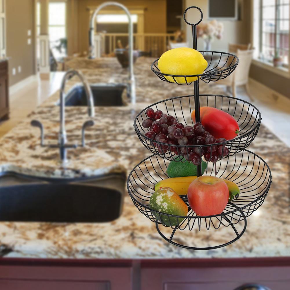 Household Living Room Modern 3-Tier Fruit Dish Plate Storage Basket Tray TablewareBlack
