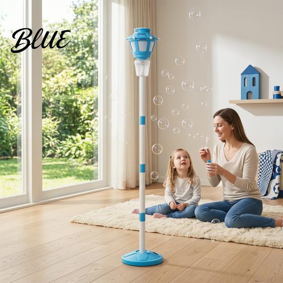 Portable Bubble Wand Street Lamp Machine with Music & LED Lights Automatic Blower for Kids Handheld Adjustable Height 21-47" Detachable Wand