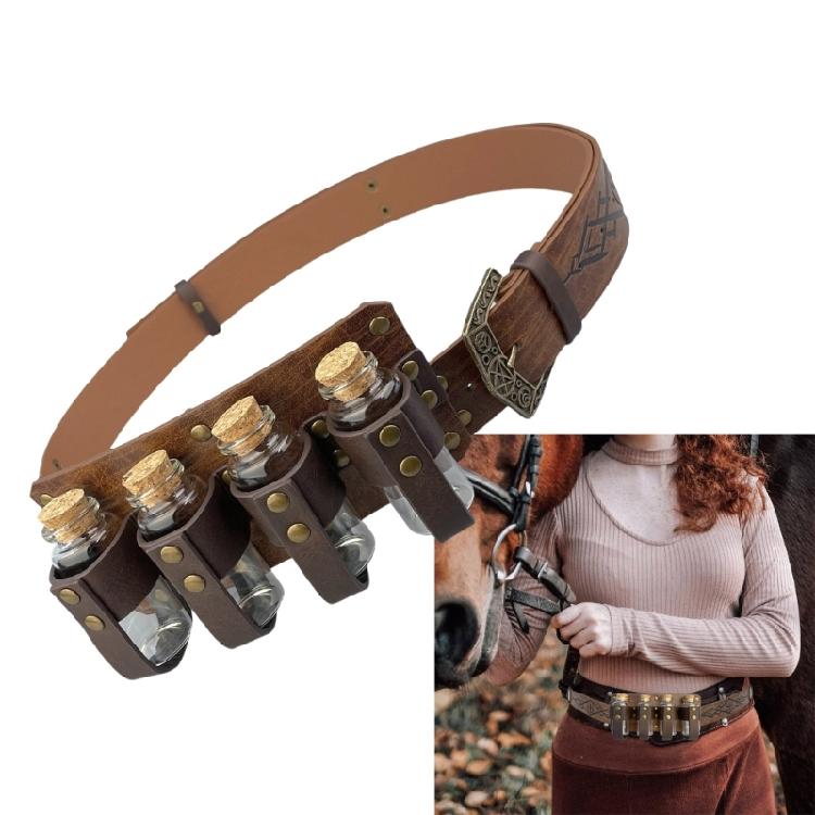Alchemist Theme Waist Belt with 4 Potion Holder for Medieval Enthusiasts Cosplay Costume Belt Masquerades Props PU Belt