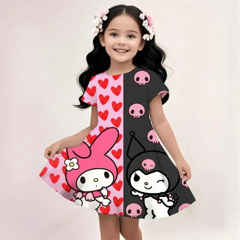 Sanrio Hello Kitty And Friends 2026 Summer For 3-14 Years Children Girl Breathable Imitation Cotton Short Sleeves Dress