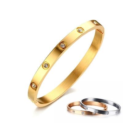 Women's Fashion Jewelry Titanium Steel Eternal Bracelet Oval Set Diamond Rose Gold Rhinestone Bracelet