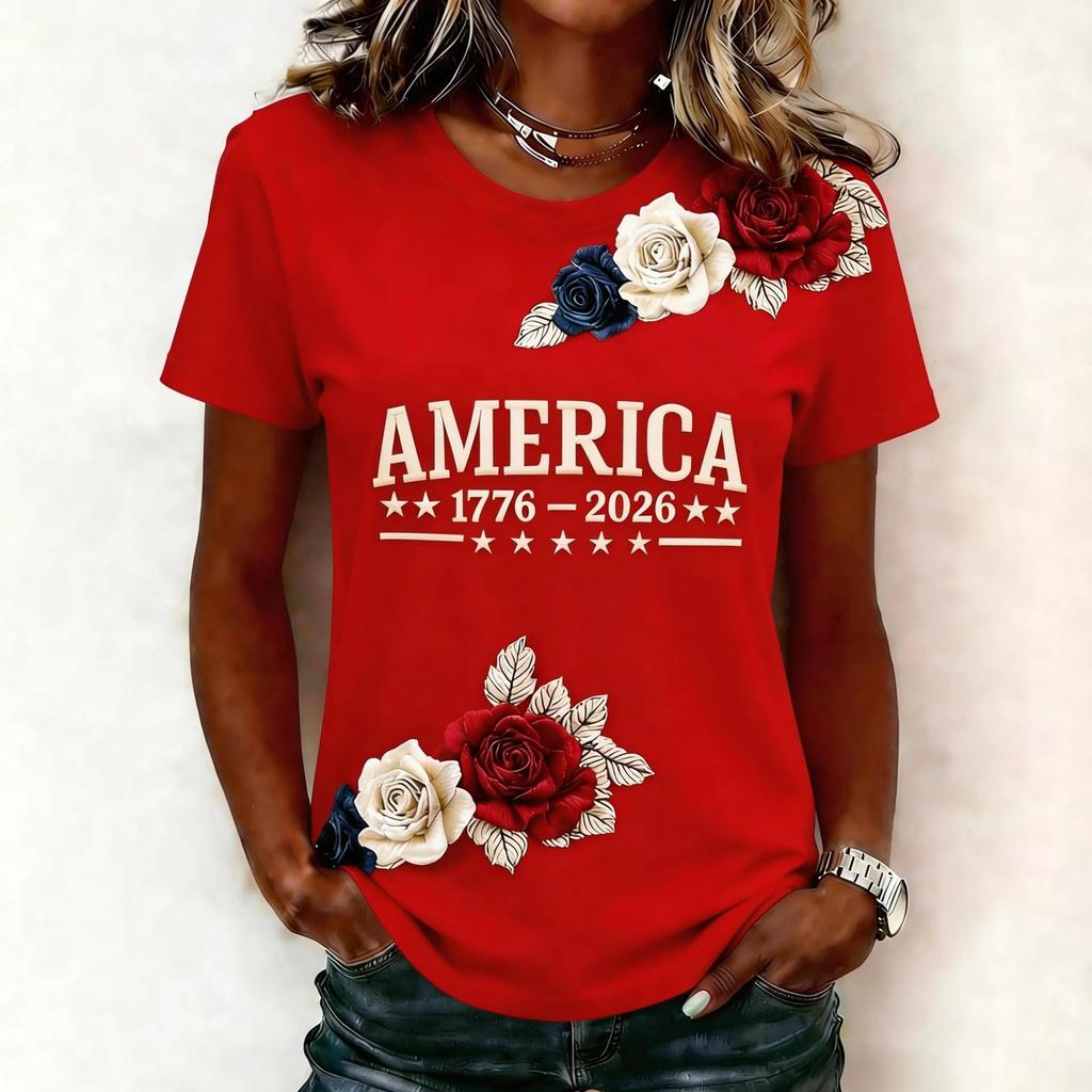 Women's Casual And Fashionable Short-sleeved Printed T-shirt Top