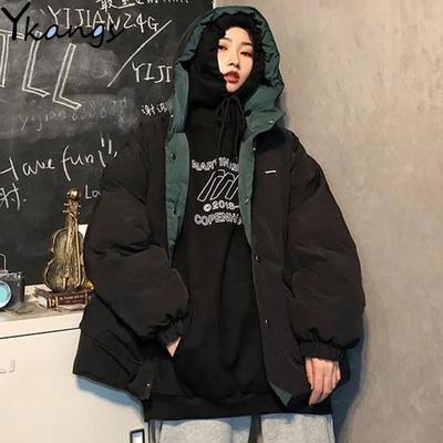 Winter Velvet Warm Loose Letter Print Solid Double-sided Coat Female Both Sides Wear Short Oversize Jackets Women Casual Bread Jacket