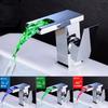 LED Basin Faucet Hot and Cold Square Basin Faucet Brass Waterfall Crane Sink Faucet Single Handle Water Tap