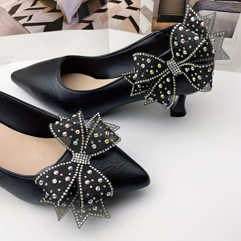 Bow Ribbon Clamp Shoe Decorations Clip Removable Net Yarn Hot Drill Buckle High Heel Shiny Clips Wedding Bride Shoe Accessories