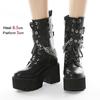 Autumn Winter Chain Punk Woman Trend Belt Buckle Gothic Black Side Zipper 8.5CM Chunk Heel Mid calf Everyday Use