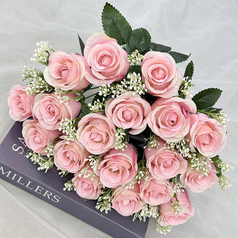 18 Heads Artificial Rose Flower Cluster For Hotel Lobby And Wedding Celebration