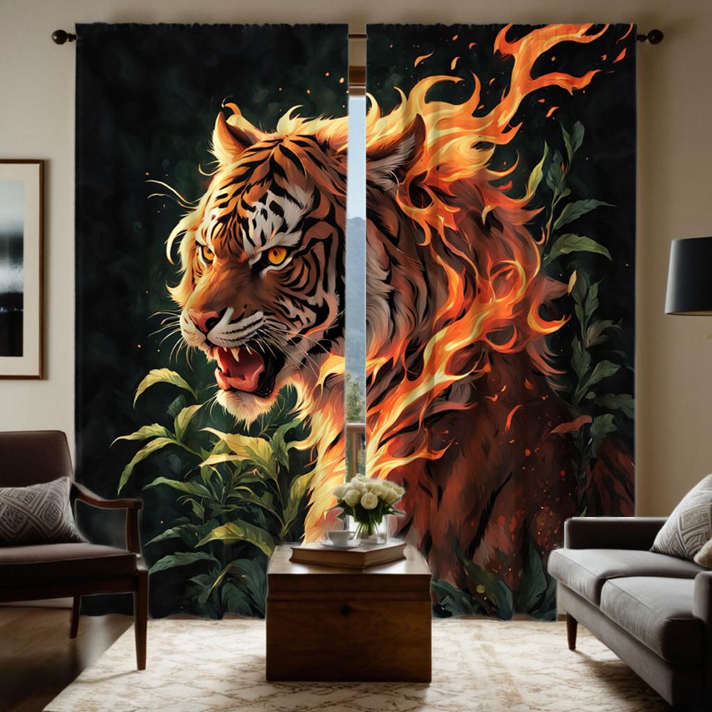 2-PCS HD digital black color dominating tiger curtains home decorating style decoration living room bedroom through rod curtai