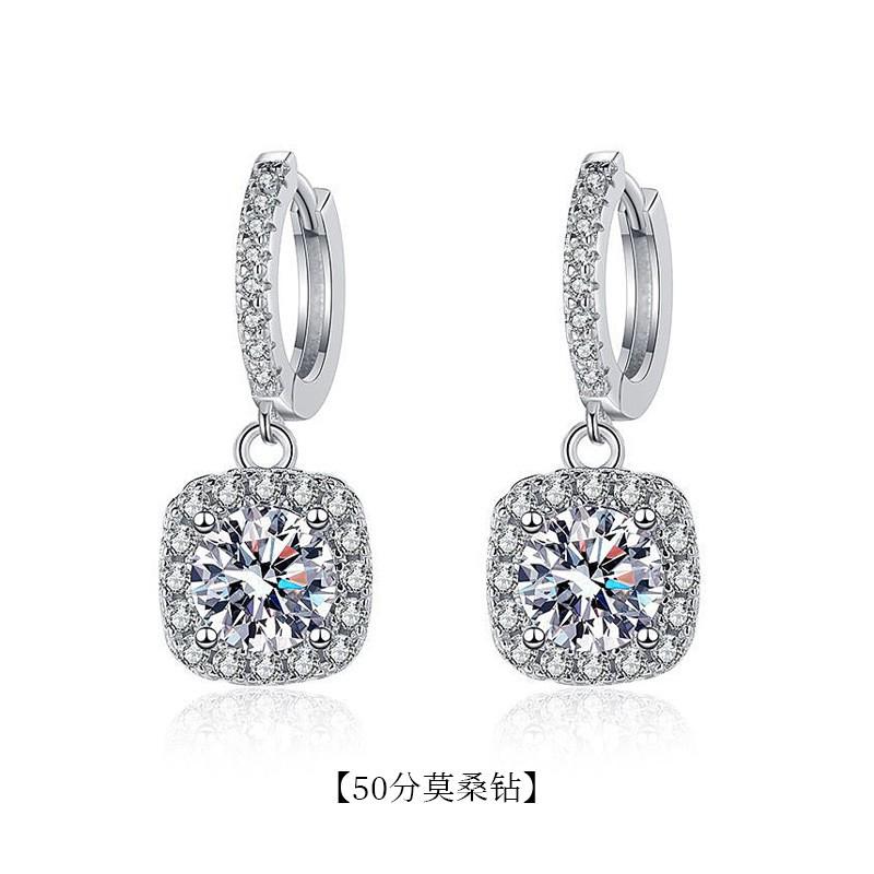 Elegant Geometric Square Drop Earrings Women Sterling With Moissanite 0.5ct Or 1ct Long Dangle Stud Jewelry