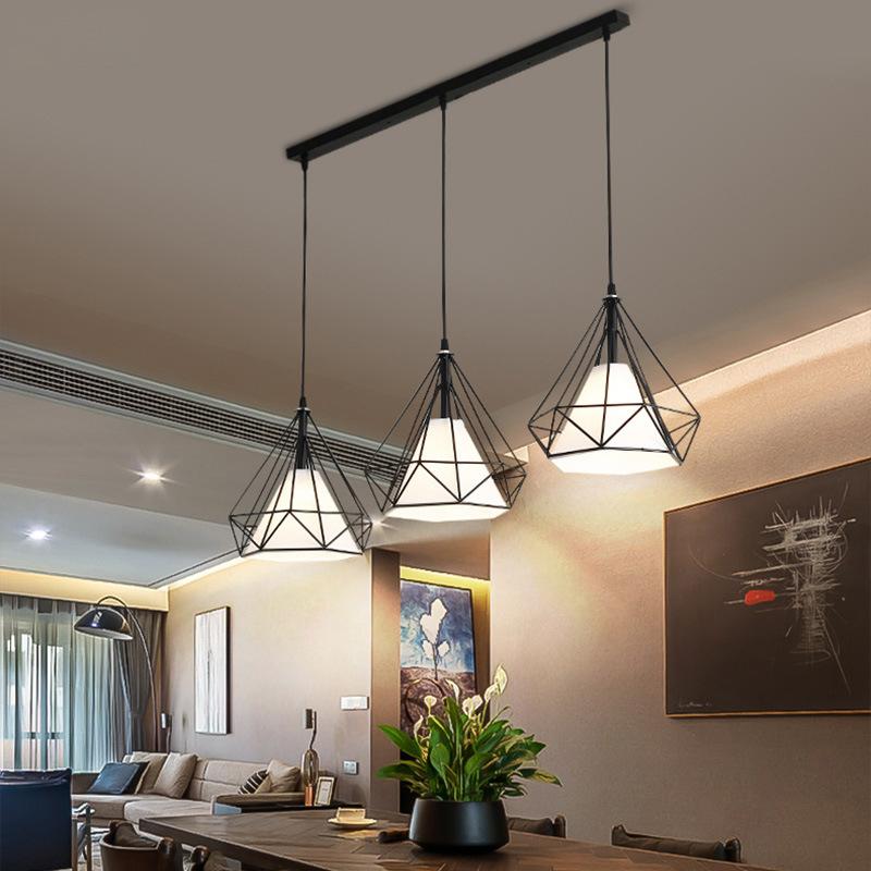 Nordic Modern Diamond Pendant Lamp Originality Living Room Bedroom Board Room Decoration Chandeliers Simple Iron Cloth LED Light