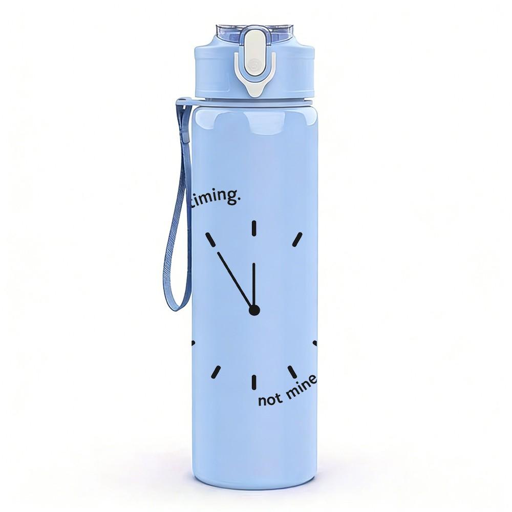 1PC Simple Clock Time Art 750ml Color Plastic Sports Water Bottle Leakproof Flip Straw Lid Suitable for Sports Office Home Use