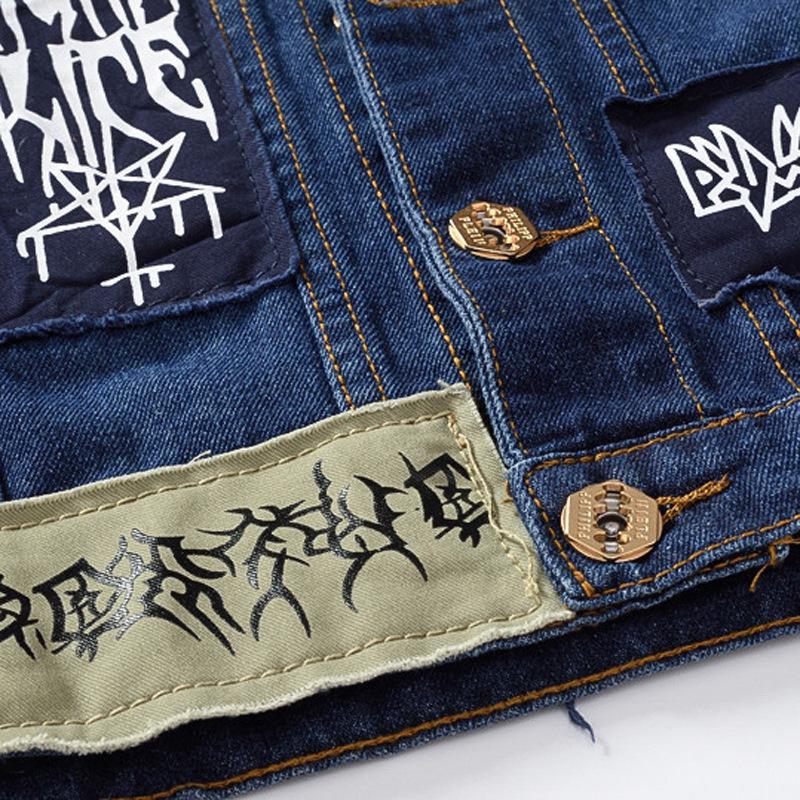 Herren Blaue Denim Patch Weste - Lässige Jugend Oberbekleidung