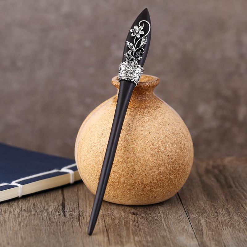 Original classical ebony meilan bamboo chrysanthemum hairpin female retro court simple temperament disc hair hairpin hairpin headgear